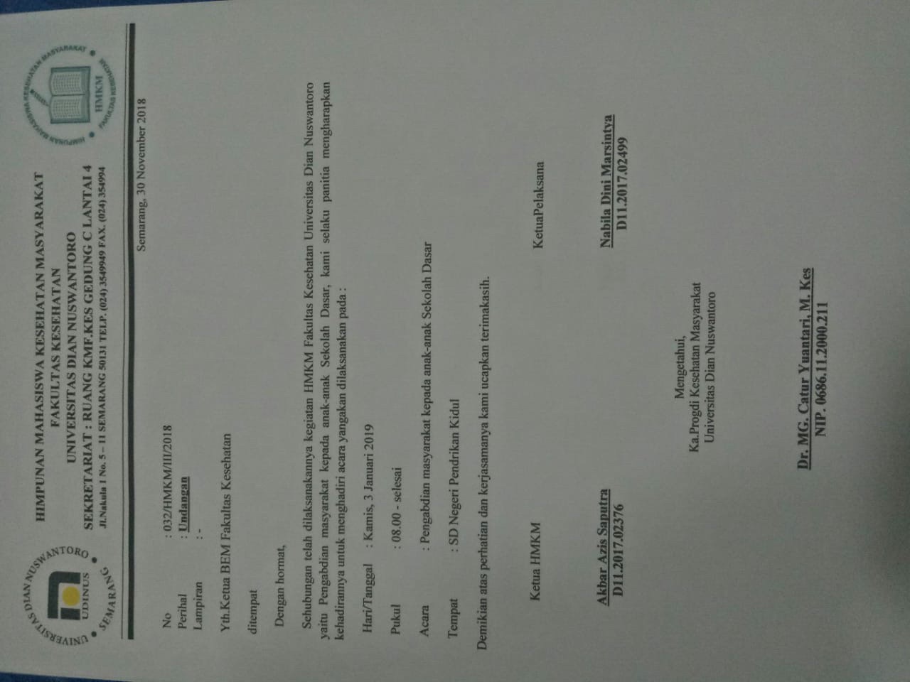 Surat undangan delegasi untuk BEM FKES