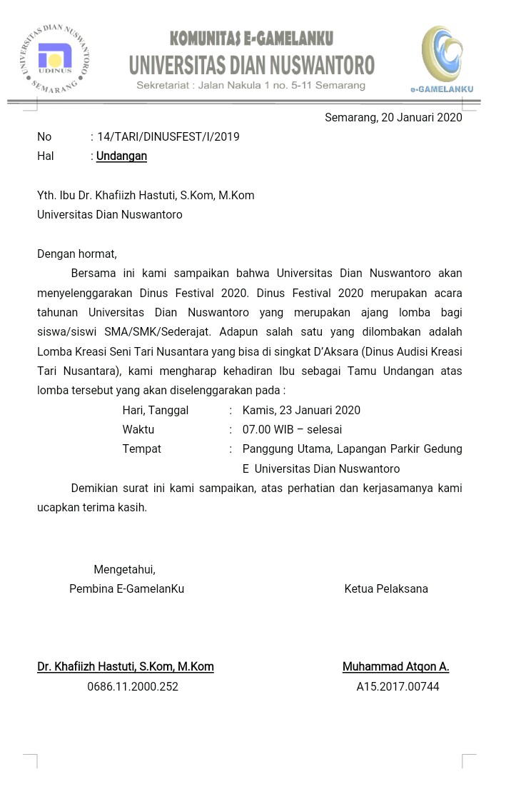 Surat undangan untuk Bu Khafiizh Hastuti