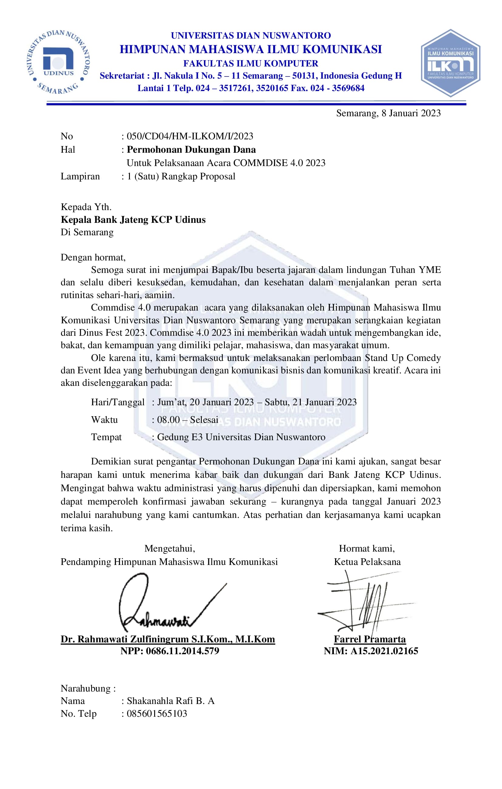 Surat Permohonan Dana Bank Jateng 